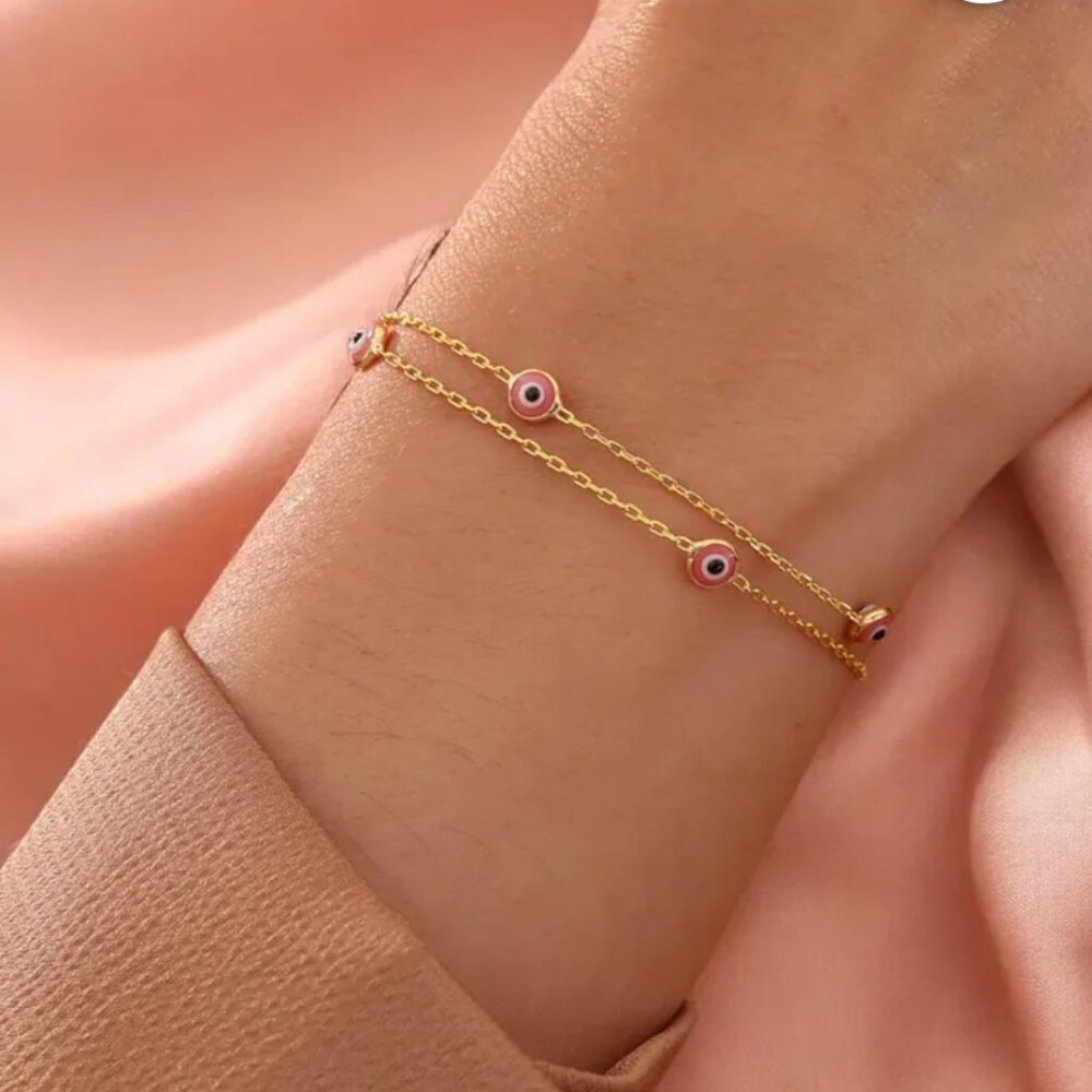 Minimalist Evil Eye Chain Bracelet, Dainty Adjustable Friendship Bracelet
